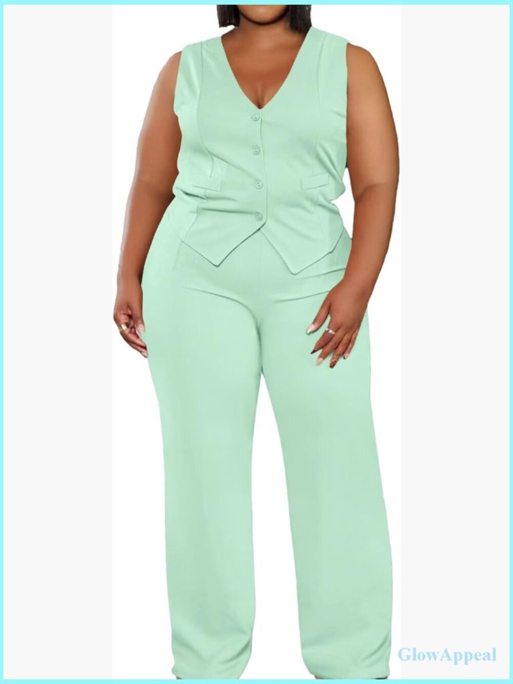 Plus Size 2 Piece Pant Suit Vest Blazer Wide Leg Pants Set